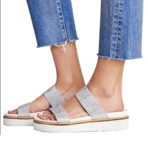 Free People Harper Embellished Silver Glitter Platform Sandals - 39 US 8/8.5